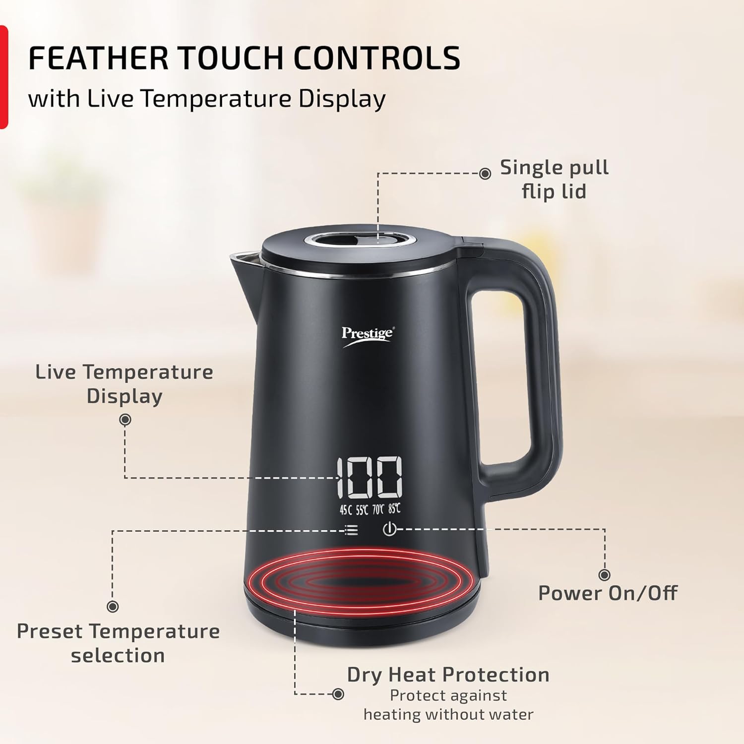 Prestige Stainless Steel Digi Kettle 2 L With 4 Preset Modes